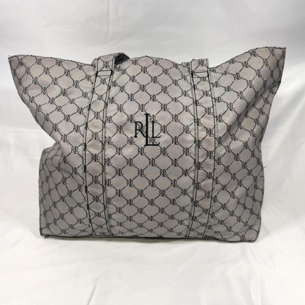 Lauren Ralph Lauren Tote Bag Womens Large Grey Monogram Logo Print Handbag